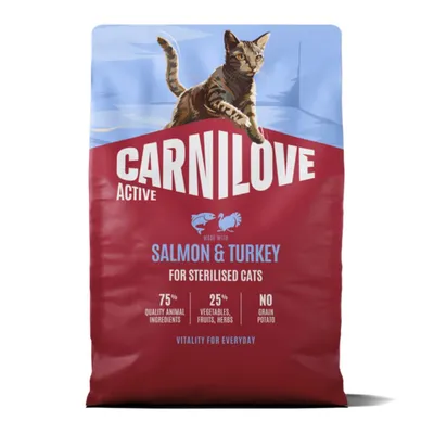 Carnilove Active Sterilised, Somon și Curcan, hrană uscată fără cereale pisici sterilizate, 2kg