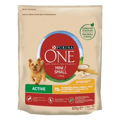 Purina One Mini Active, Pui cu Orez, hrană uscată câini, activitate intensă, 800g