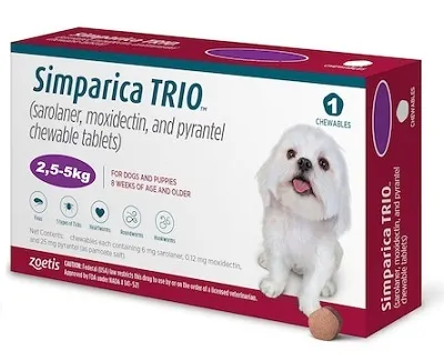 Simparica Trio câini 2,5-5 kg, 1 tabletă