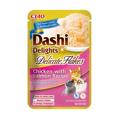 Hrană Umedă Pisică Adult, Churu Dashi Delights, Flakes, Pui și Somon, 40g