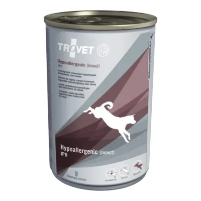 Dietă Veterinară, Hrană Umedă Câine Adult, Trovet Hypoallergenic, Insecte, 400g