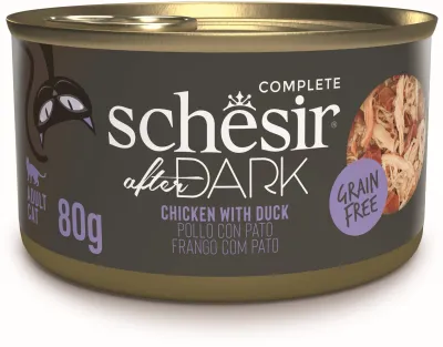 Hrană pisici cu pui și rață Schesir After Dark în supă 80 g