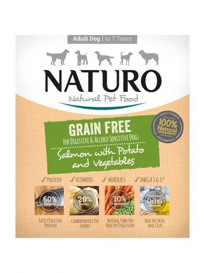 Naturo Grain Free, XS-L, Somon și Legume, tăviță hrană umedă monoproteică fără cereale câini, (în aspic), 400g