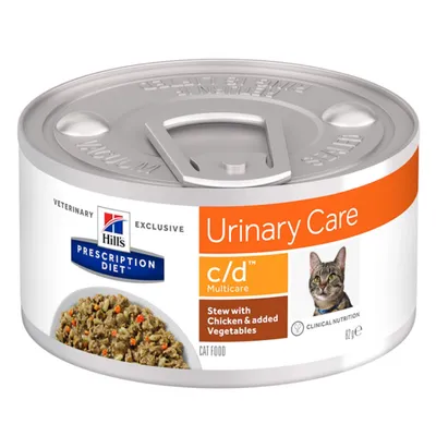 Hill's Prescription Diet c/d Urinary Care, Pui cu Legume, dietă veterinară pisici, conservă hrană umedă, sistem urinar, (în sos), 82g