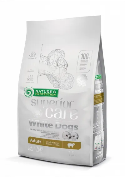 Natures Protection Superior Care White Dogs Small&Mini, Miel, hrană uscată câini, reducerea petelor maronii la câinii albi, 1.5kg