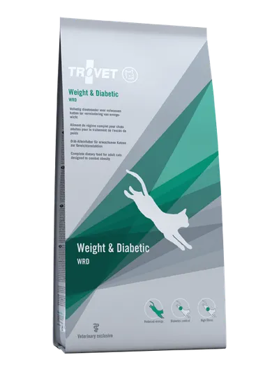 Trovet Weight & Diabetic, Dietă Veterinară Uscată Pisică Adult, Pasăre și Pește, 3 kg