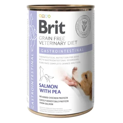 Brit VD Gastrointestinal, Xs-Xl, Somon, dietă veterinară, conservă hrană umedă fără cereale câini, sistem digestiv, (în aspic), 400g