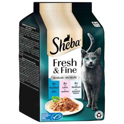 Multipack Sheba Fresh & Fine Pliculețe 6 x 50 g Ton, somon & pește alb în gelatină