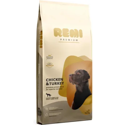Remi Premium Adult Large, cu Pui și Curcan 12,5kg