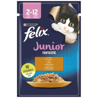 Felix Fantastic Plic hrană umedă Junior pentru pisicuțe, cu Pui 85g