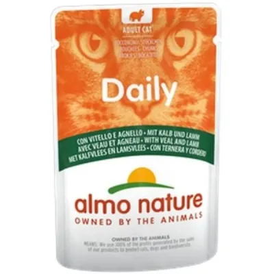 Almo Nature Daily Plic pentru pisici, cu vițel și miel 70g