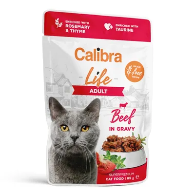 Calibra Life, Vită, plic hrană umedă fără cereale pisici, (în sos), 85g