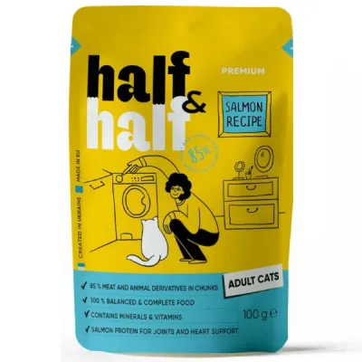 Half&Half plic pentru pisici adulte, bucăți de Somon în jeleu 100g