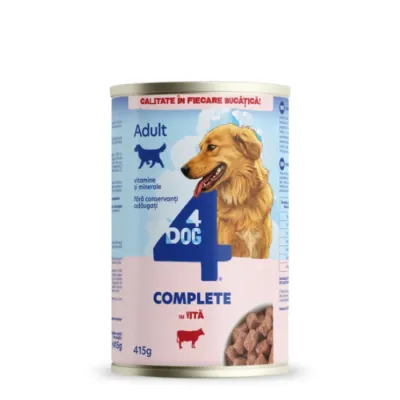 Hrană Umedă Câine Adult, 4DOG, Vită, Conservă, 415g