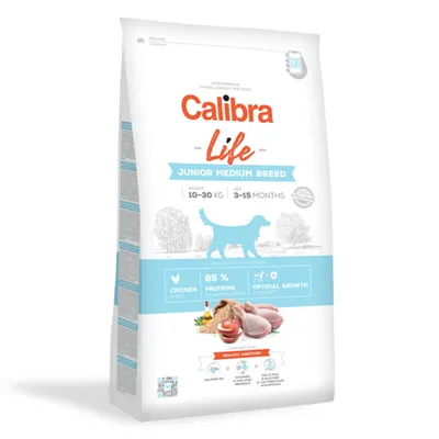 Calibra Life Junior Medium Breed, M, Pui, hrană uscată conținut redus cereale câini junior, 12kg