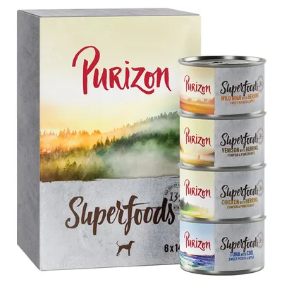 Purizon Superfoods 24 x 140 g Pachet mixt (8xpui, 8xton, 4xporc mistreț, 4xvânat)