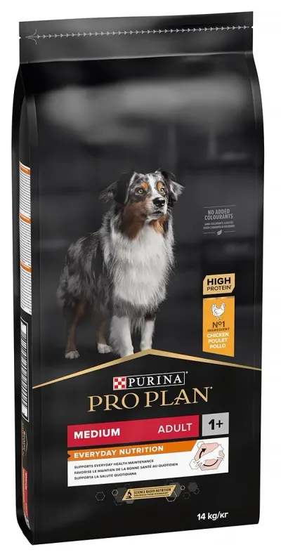 Pro Plan® Everyday Nutrition Adult, bogat în pui, talie medie, hrană uscată pentru câini 14 kg
