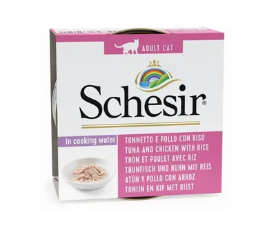 Hrană Umedă Pisică Adult, Schesir, Conservă, Ton și Pui cu Orez, 85g