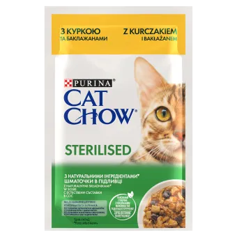Cat Chow Sterilised Plic hrană umedă cu Pui și Vinete 85g