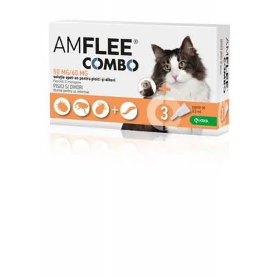 Amflee Combo Cat, spot-on, soluție antiparazitară, pisici si dihori, 3 pipete
