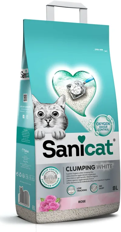 Sanicat Clumping White Rose Nisip pentru pisici, bentonită 8L/6,8kg