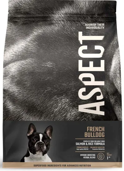 Aspect French Bulldog, hrană completă pentru câini adulți, Somon și Orez 1 kg
