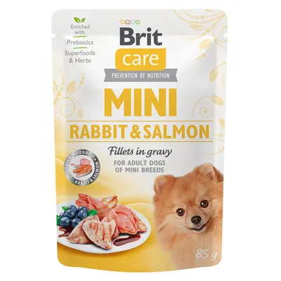 Brit Care Dog Mini Plic, File de iepure și somon, în sos 85g