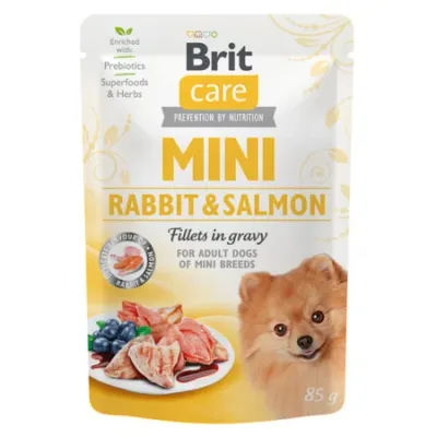 Brit Care Dog Mini Plic, File de iepure și somon, în sos 85g