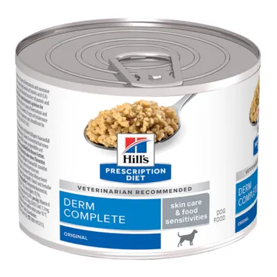 Hill's Prescription Diet Derm Complete, Xs-Xl, Ou, dietă veterinară, conservă hrană umedă câini, piele & blană, (pate), 200g