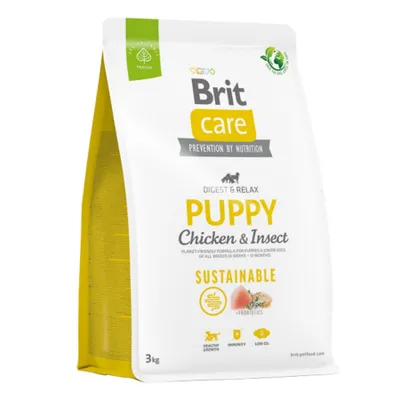 Brit Care Sustainable Puppy, Xs-Xl, Pui și Insecte, hrană uscată câini junior, sistem digestiv, 3kg