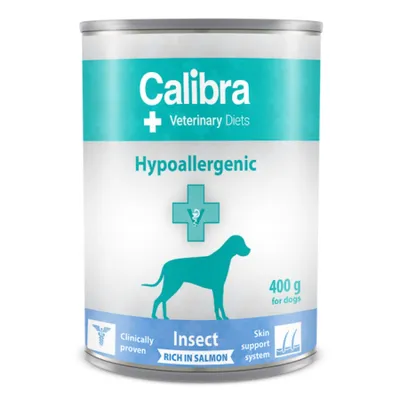 Calibra Veterinary Diets Hypoallergenic Insect & Salmon, Xs-Xl, Insecte și Somon, dietă veterinară, conservă hrană umedă câini, alergii, (pate), 400g