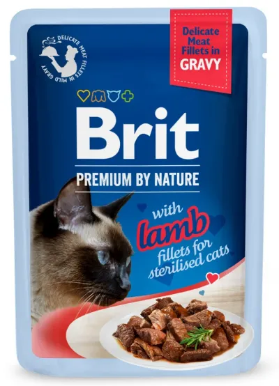 Brit Premium By Nature plic pentru pisici sterilizate, file cu Miel în sos 85g