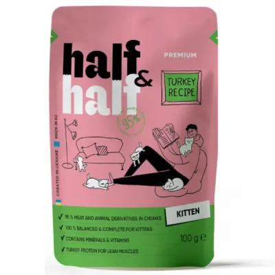 Half&Half plic Kitten, bucăți de Curcan în jeleu 100g