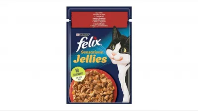 Purina Felix Sensations, Vită cu Roșii, plic hrană umedă pisici, (în aspic), 85g