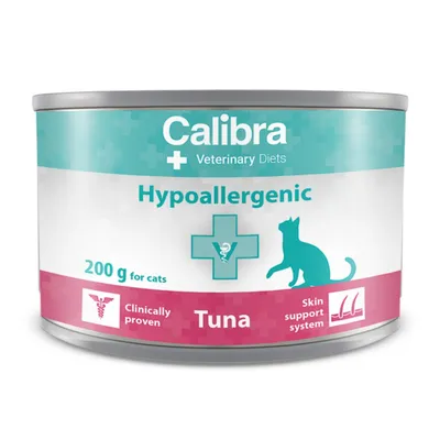 Calibra Veterinary Diets Hypoallergenic, Ton, dietă veterinară, conservă hrană umedă monoproteică fără cereale pisici, alergii, (pate), 200g