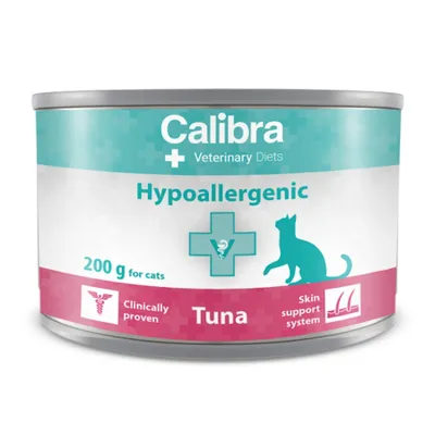 Calibra Veterinary Diets Hypoallergenic, Ton, dietă veterinară, conservă hrană umedă monoproteică fără cereale pisici, alergii, (pate), 200g