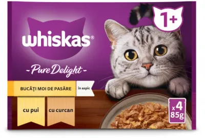 Whiskas Pure Delight Mix plicuri pisici Adulte, cu Pui/Curcan în aspic 4x85g