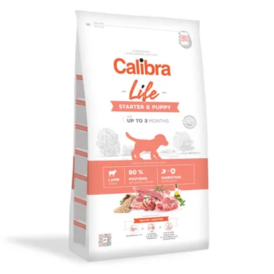 Calibra Life Starter & Puppy, Xs-Xl, Miel, hrană uscată conținut redus cereale câini junior, 2.5kg