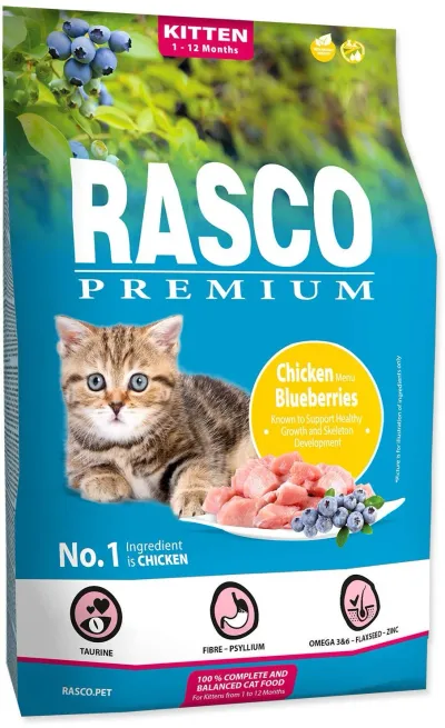 Rasco Premium Hrană pentru Kitten, cu Pui și Afine 2 kg