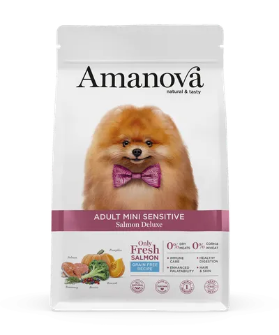 Hrană Uscată Câine Adult, Amanova Sensitive, Hipoalergenic, Talie Mică, Somon, 2kg
