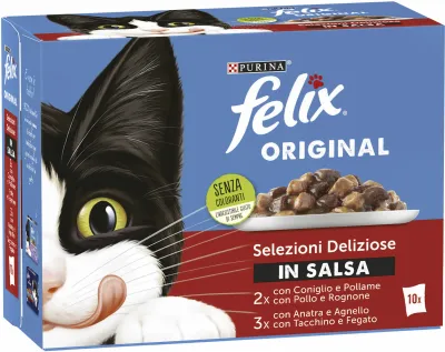 Felix Original Pachet plicuri pt pisici, cu Rața si Miel 10x85g