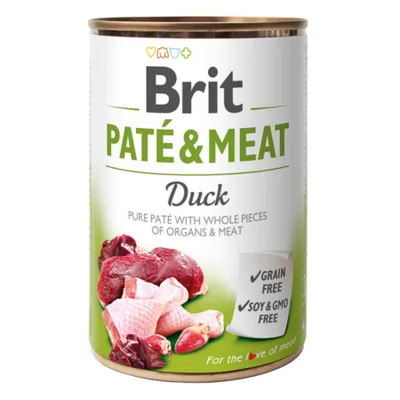 Brit Pate & Meat, Rață, conservă hrană umedă fără cereale câini, (pate cu bucăți de carne), 400g