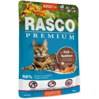 Rasco Premium Plic pentru pisici adulte, cu Rață și Cătină 85g