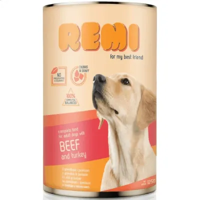 Remi Conservă pentru câini, cu Vită și Curcan 1250 g