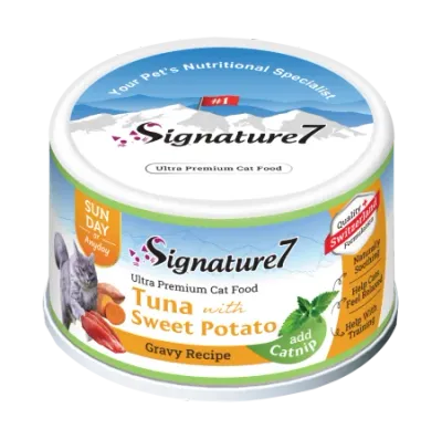 Hrană Umedă Pisică Adult, SIGNATURE7, Ton și Cartof Dulce în Sos cu Iarba-Mâței, 70g