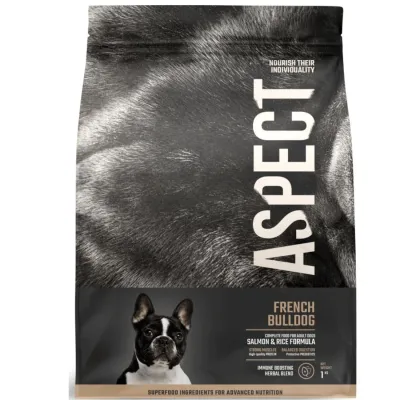 Aspect French Bulldog, hrană completă pentru câini adulți, Somon și Orez 2,5 kg