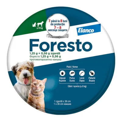 Foresto Zgardă Antiparazitară pentru Câini de Talie Mică (8kg) și Pisici