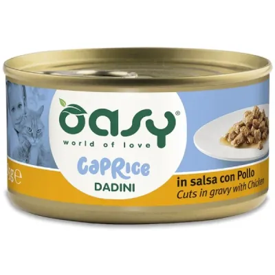 Oasy Caprice Conservă pentru pisici, Bucăți în sos, cu Pui 85g