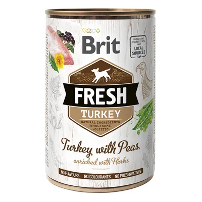 Brit Fresh, Curcan cu Mazăre, conservă hrană umedă conținut redus cereale câini, (în aspic), 400g