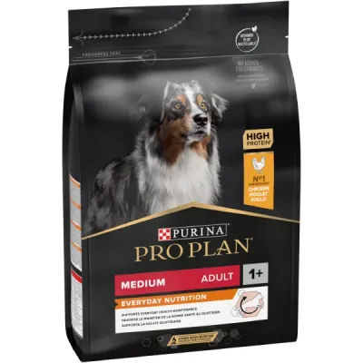 Pro Plan® Everyday Nutrition Adult, bogat în pui, talie medie, hrană uscată pentru câini, 3kg